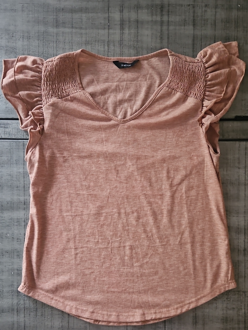 Mauve Smocked Shoulder Ruffle Sleeve V-Neck Tank